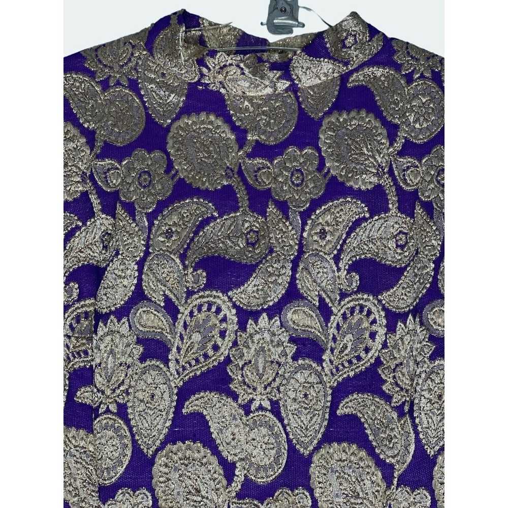 Vintage 70s Size Small Purple Gold Brocade MIni D… - image 3