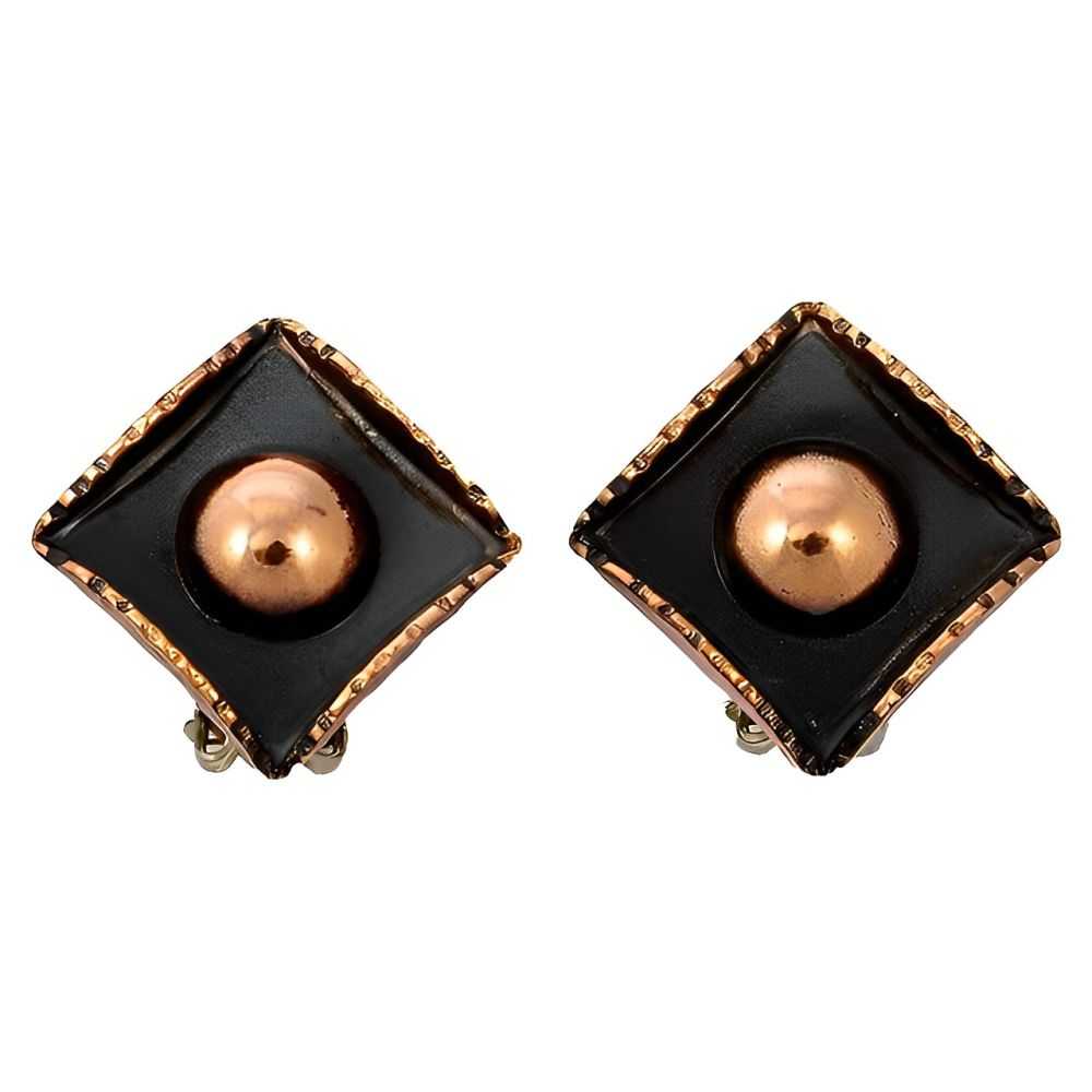 1940s Renoir Anodized Copper Dome Clip On Earrings - image 1