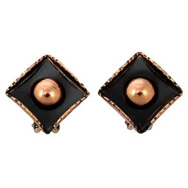 1940s Renoir Anodized Copper Dome Clip On Earrings - image 1