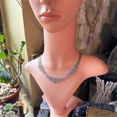 Vintage Monet Silver Tone Weave Chain Bib Necklace