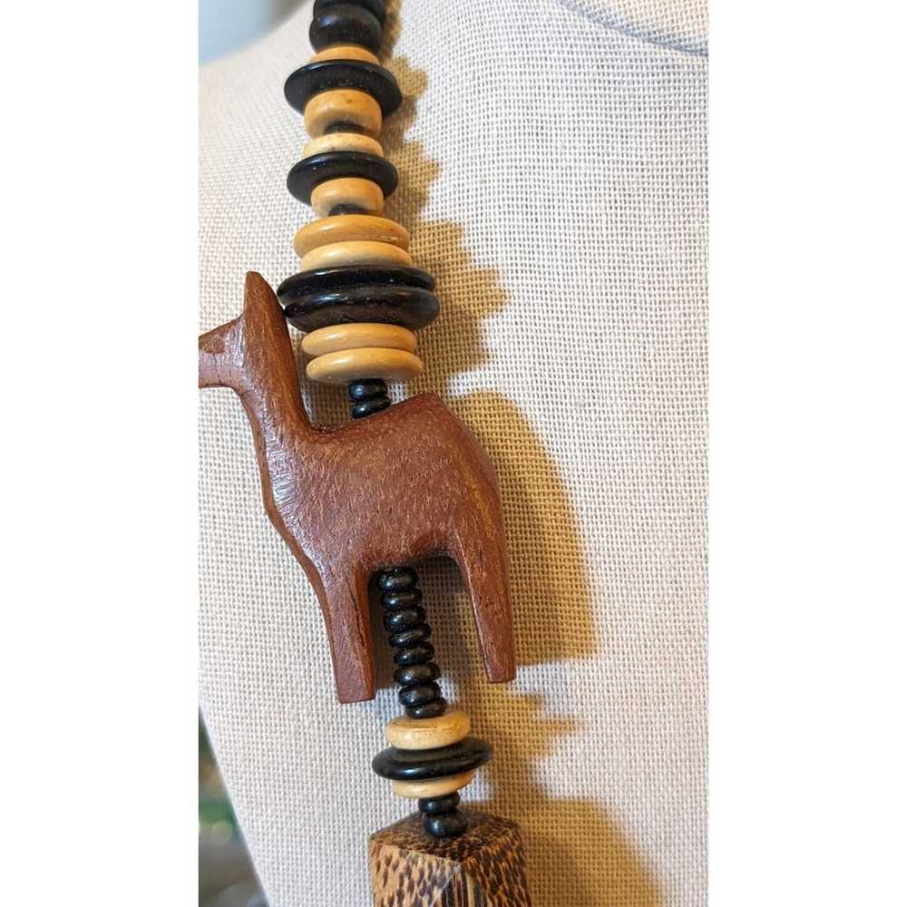 Vintage Chunky Boho Carved Wooden Animal Beaded N… - image 3