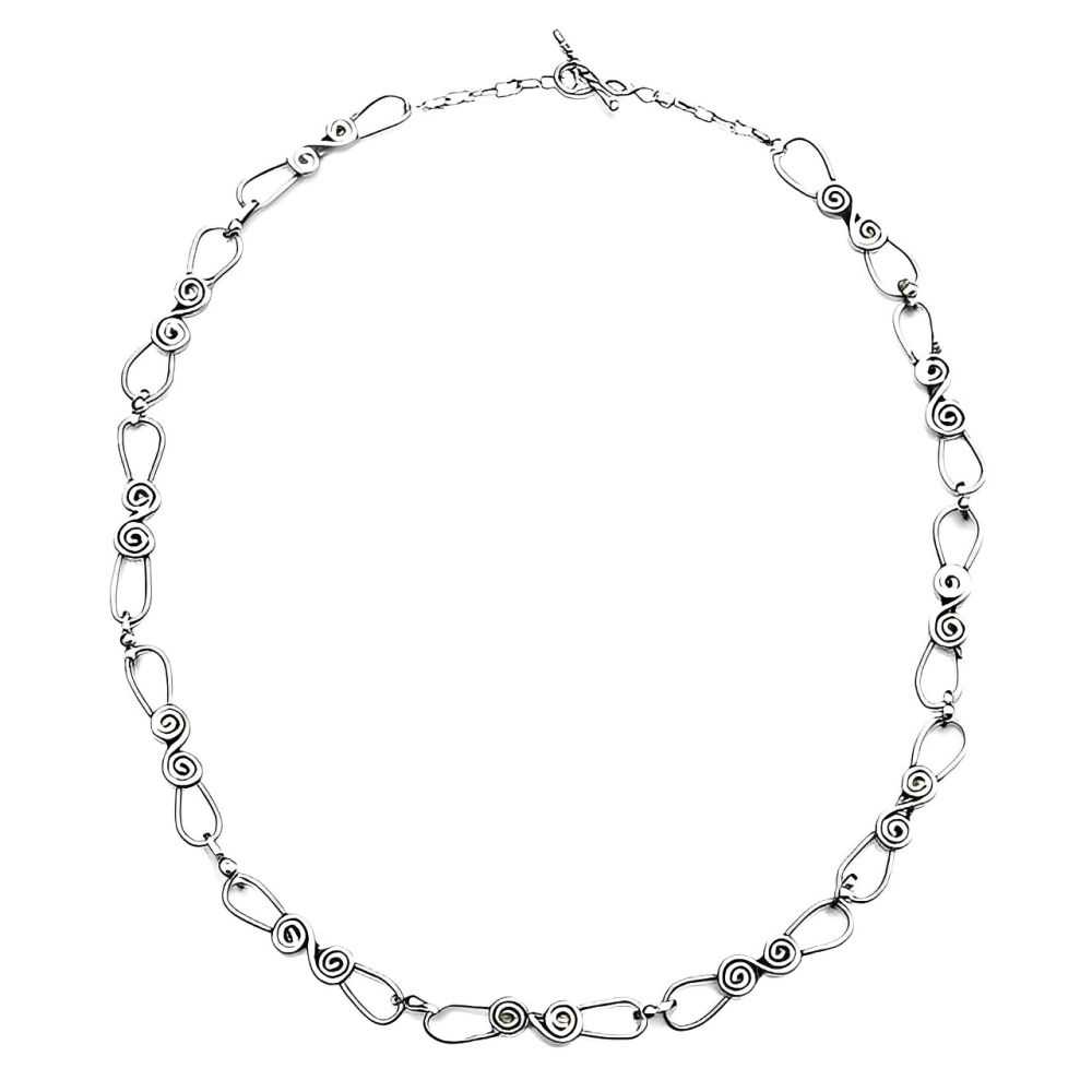 Silver Swirl Hand Forged Link Chain Necklace circ… - image 1