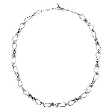 Silver Swirl Hand Forged Link Chain Necklace circ… - image 1