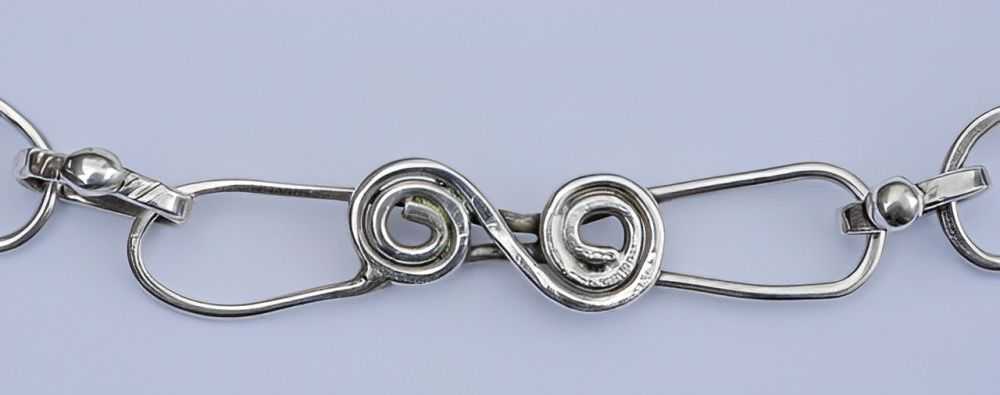 Silver Swirl Hand Forged Link Chain Necklace circ… - image 3