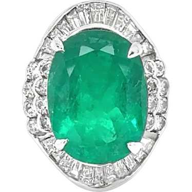 Mid-Century 18k White Gold Emerald and Diamond Rin