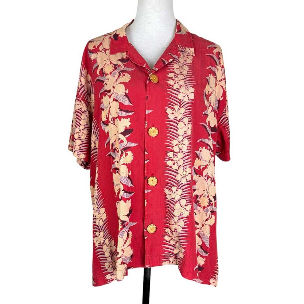 Chico’s Vintage L Red Tropical Floral Silk Blend … - image 1