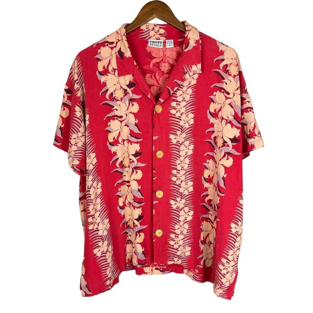 Chico’s Vintage L Red Tropical Floral Silk Blend … - image 8