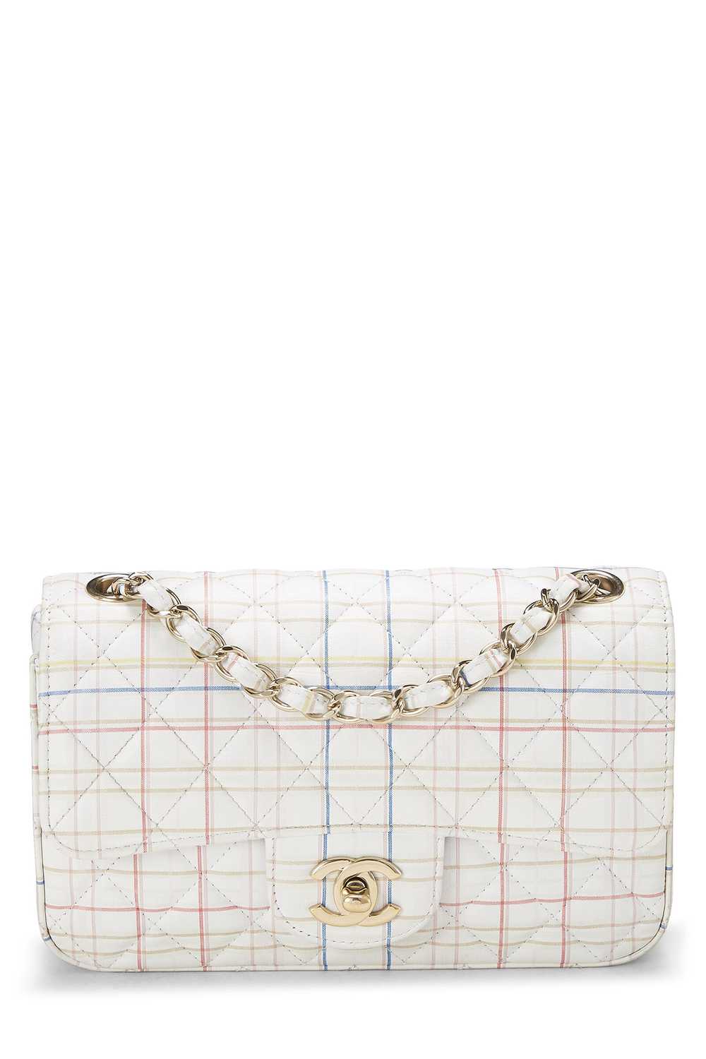 White & Multicolor Plaid Calfskin Rectangular Fla… - image 1