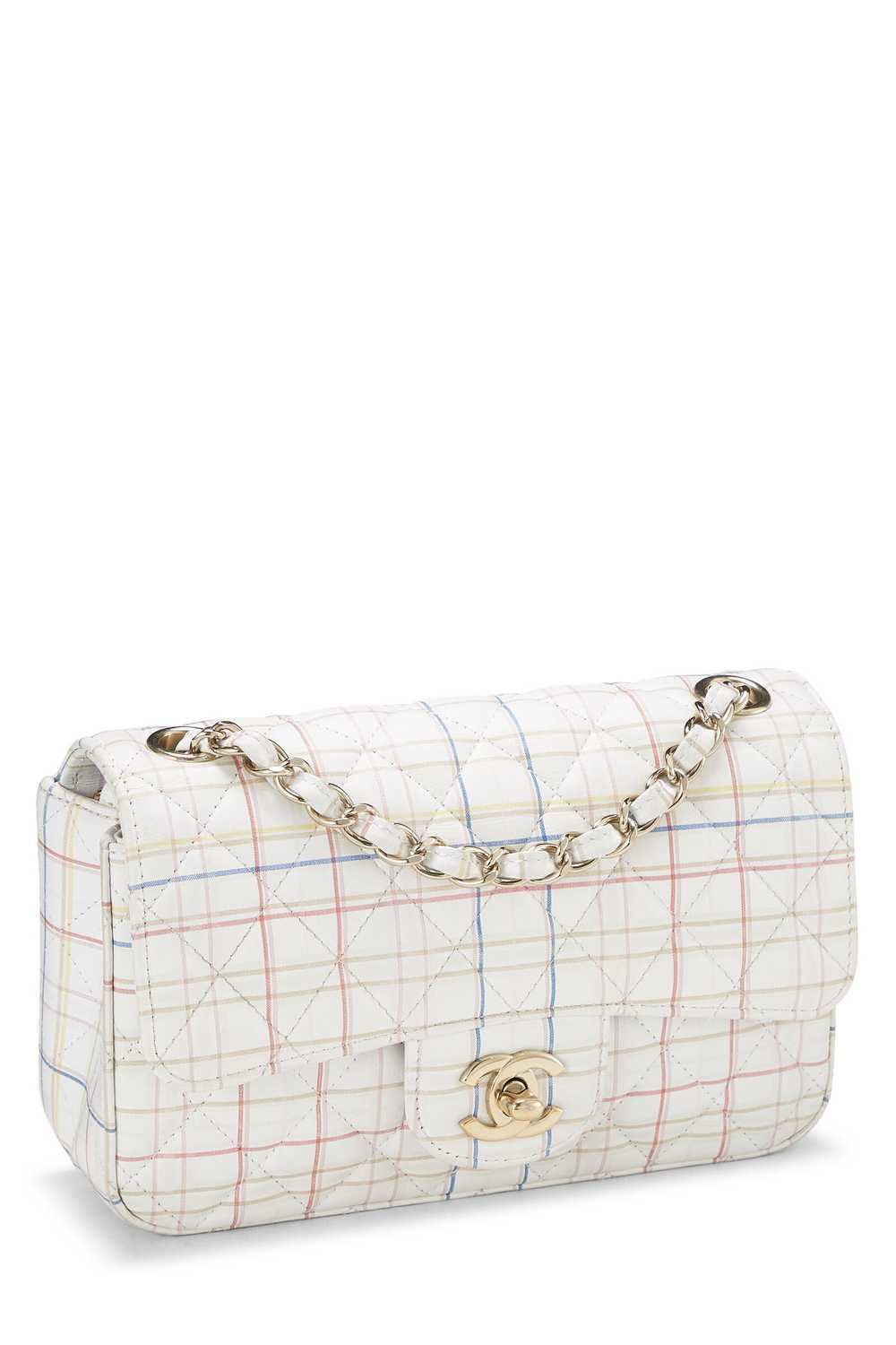 White & Multicolor Plaid Calfskin Rectangular Fla… - image 2