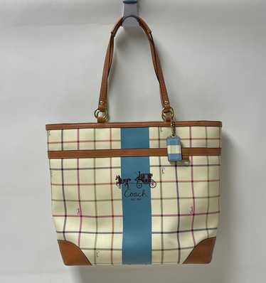 Coach Heritage Blue Stripe Tattersall Canvas Tote 