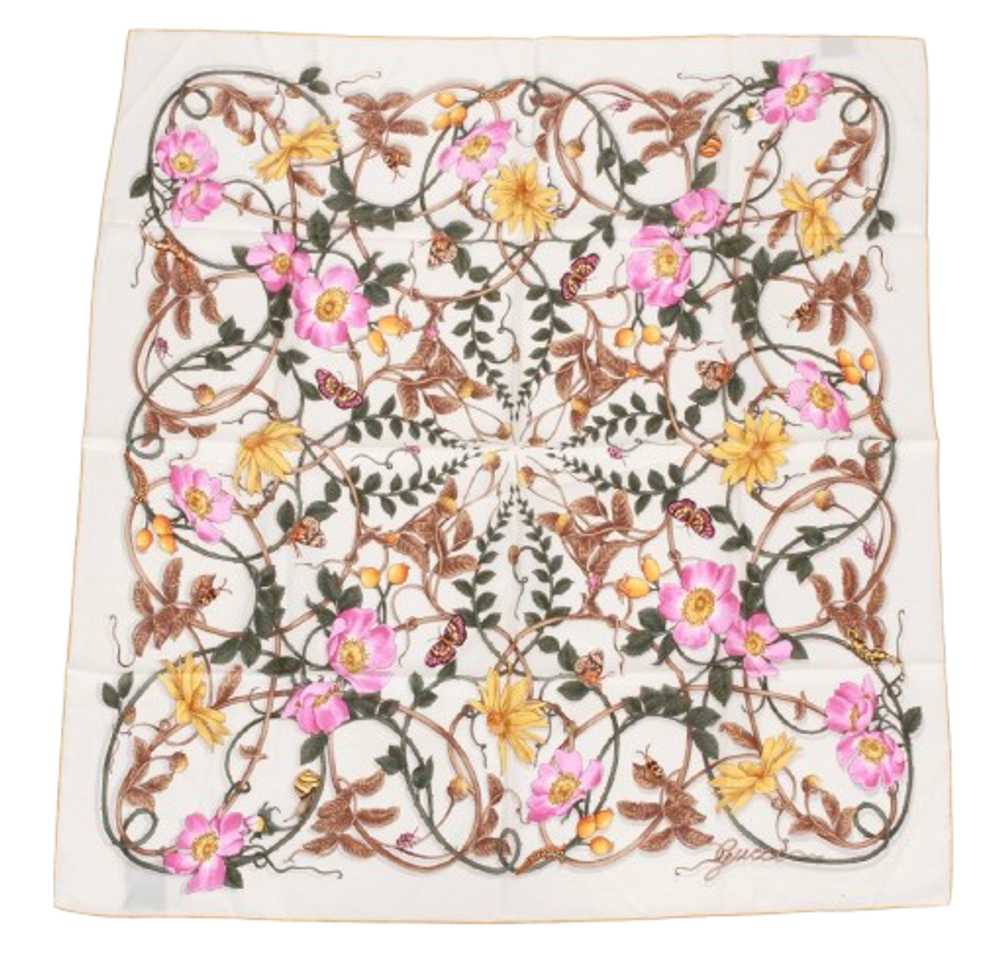 Product Details Gucci Cream Floral Silk Scarf 90x… - image 1