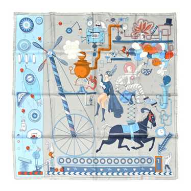 HERMES Silk Tea For Two Scarf 90 Gris Perle Bleu … - image 1