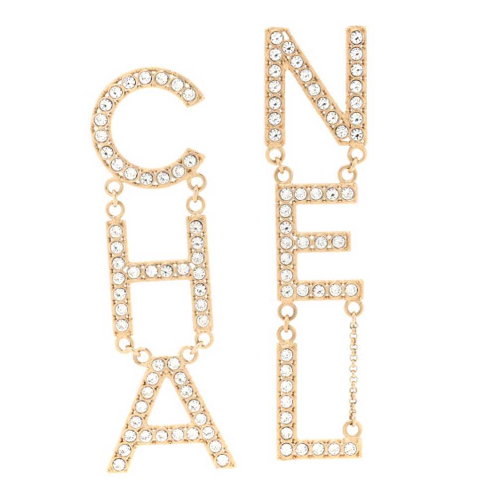 CHANEL Crystal Cha-Nel Logo Drop Earrings Gold - image 1