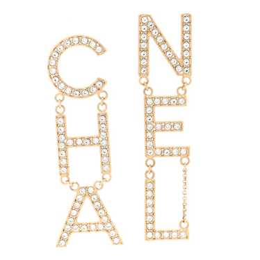 CHANEL Crystal Cha-Nel Logo Drop Earrings Gold - image 1