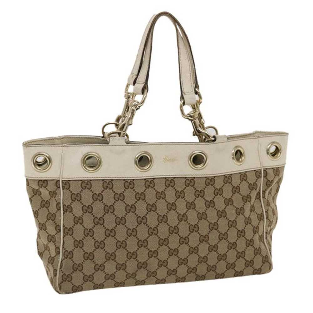 Gucci GUCCI GG Canvas Tote Bag Canvas Leather Bei… - image 1