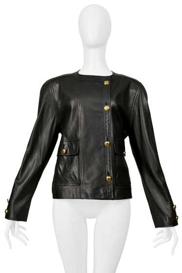 CHANEL BLACK LEATHER JACKET WITH QUILTED POCKETS 1