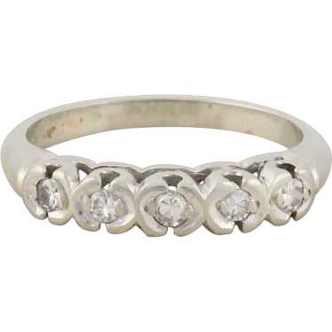 14k White Gold .08 ct Diamond Band Ring Art Deco S