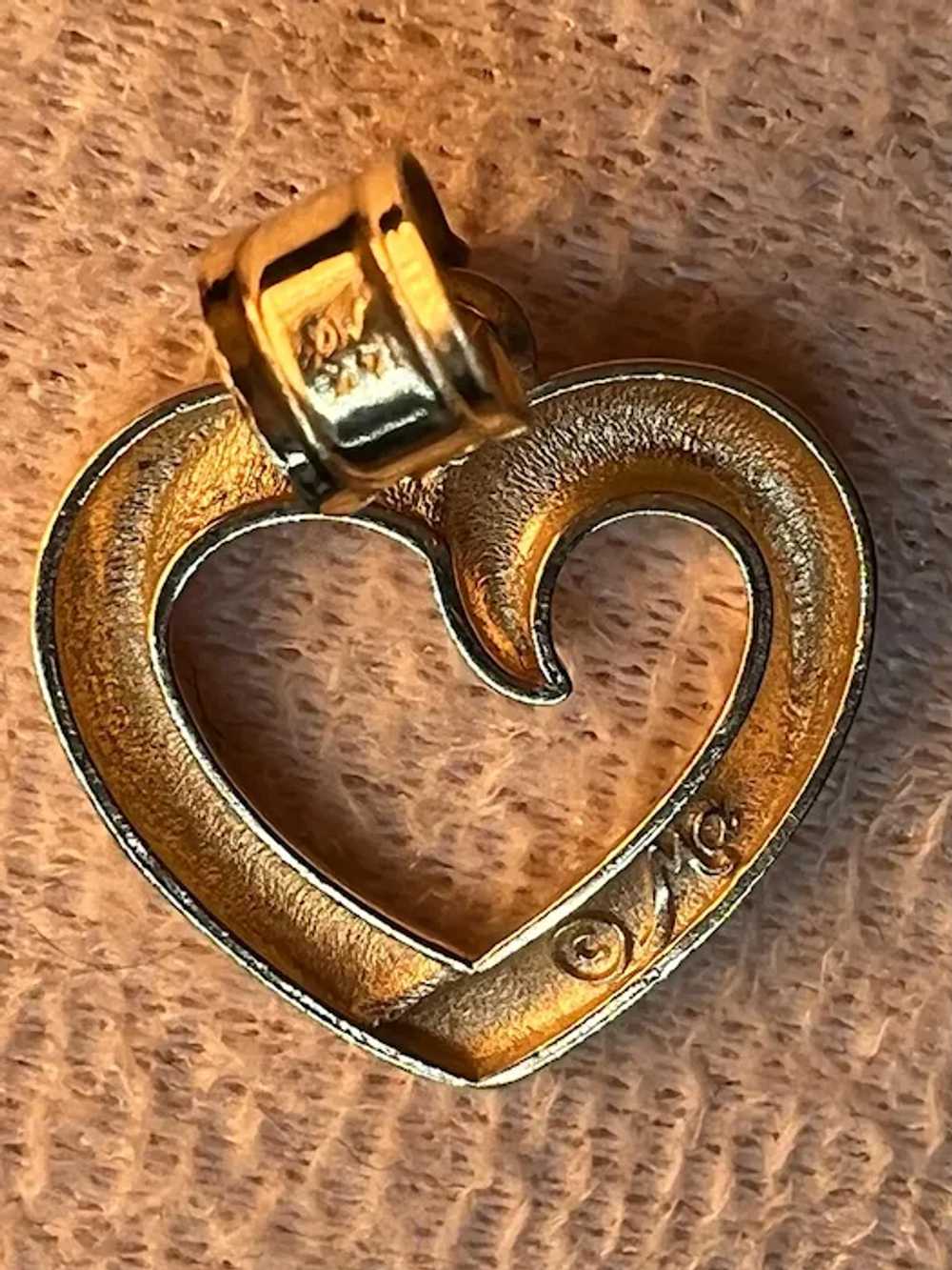 14k Yellow and White Gold Open Ribbon Heart Penda… - image 4