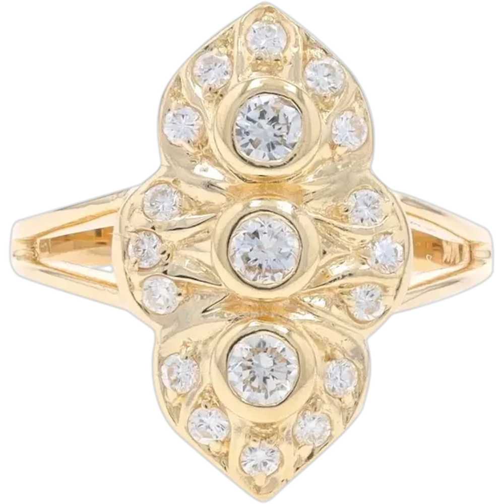 Yellow Gold Diamond Three-Stone Cluster Halo Ring… - image 1