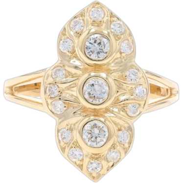 Yellow Gold Diamond Three-Stone Cluster Halo Ring… - image 1