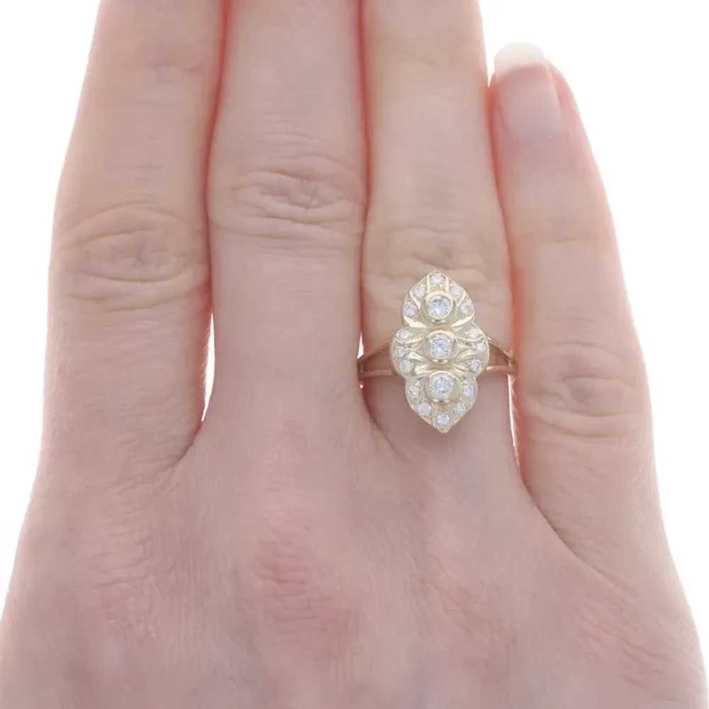 Yellow Gold Diamond Three-Stone Cluster Halo Ring… - image 2