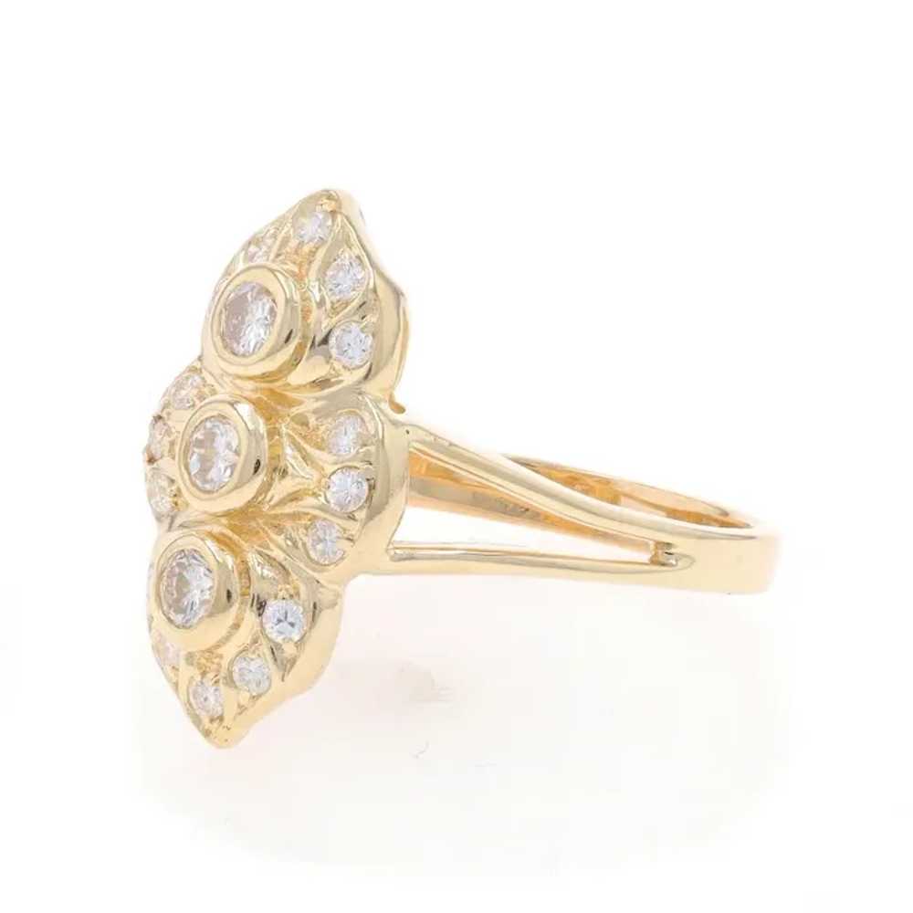 Yellow Gold Diamond Three-Stone Cluster Halo Ring… - image 3