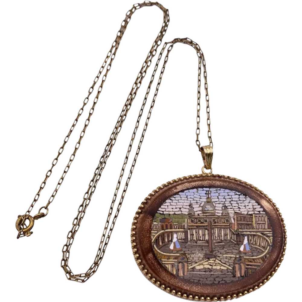 Victorian Grand Tour Micro Mosaic Pendant Necklac… - image 1