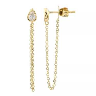 Pear Diamond Bezel Chain Teardrop Dangle Drop Ear… - image 1