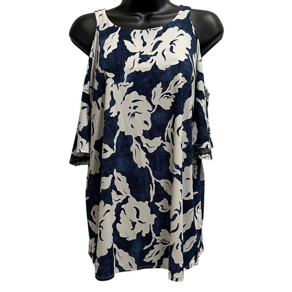 Other Inc Blue White Floral - Cold Shoulder Blous… - image 1