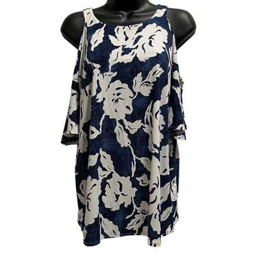 Other Inc Blue White Floral - Cold Shoulder Blouse