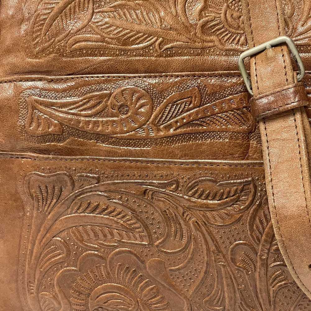 Other Vtg TOOLED Leather FLORAL BoHo Handbag COWB… - image 8