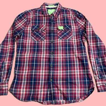 Superdry Authentic Mens XL Plaid Long Sleeve Butto