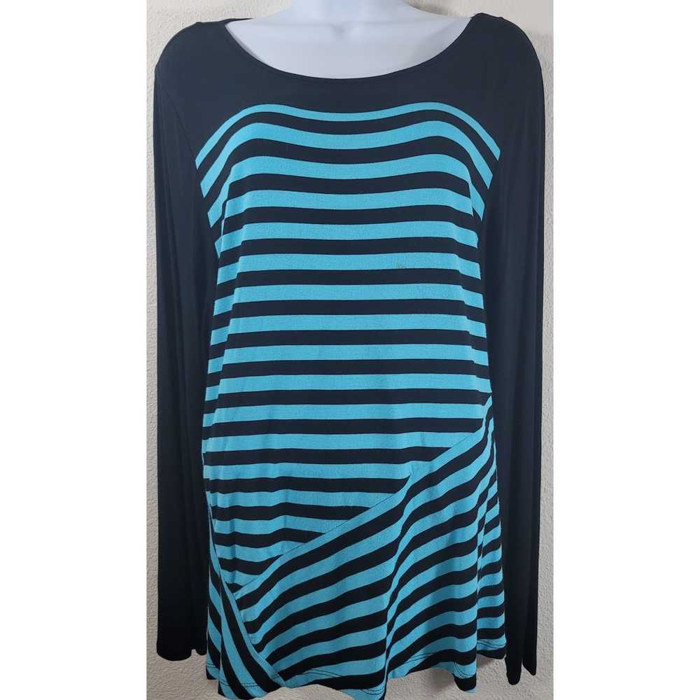 Other Dana Buchman Black Teal Striped Long Sleeve… - image 1