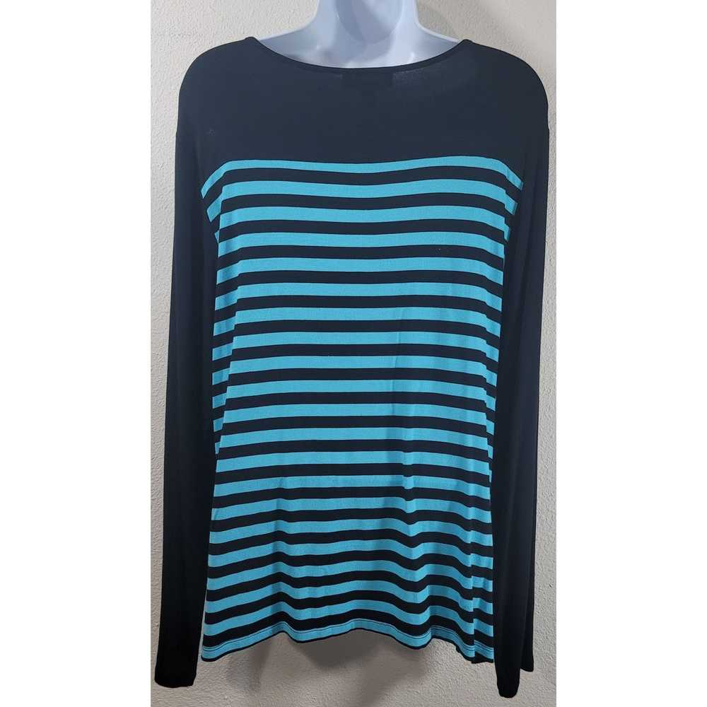 Other Dana Buchman Black Teal Striped Long Sleeve… - image 2