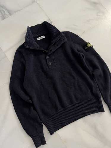 Vintage fashion Knitted Stone Island Quarter Zip Jumper Black