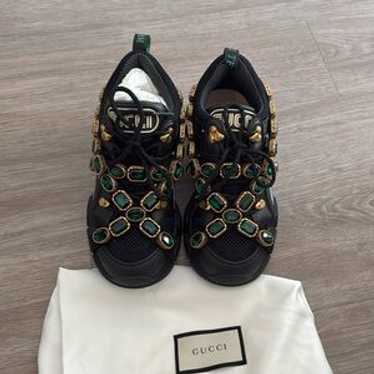【グッチ】Flashtrek スニーカー レザー ビジュー 34.5 黒 GUCCI Sega Flashtrek sneaker shoes Black US5 UK34.5 low cut