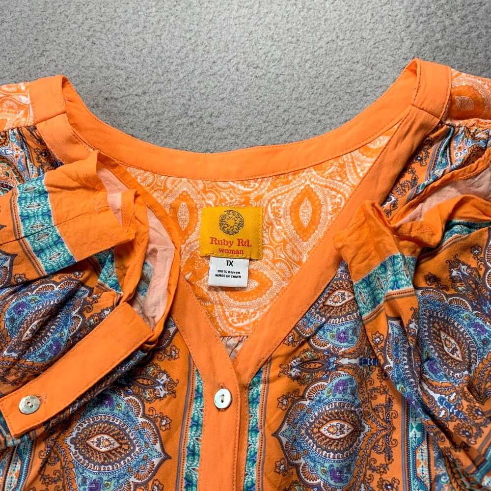 Vintage Vibrant Orange and White Paisley Print Lo… - image 7