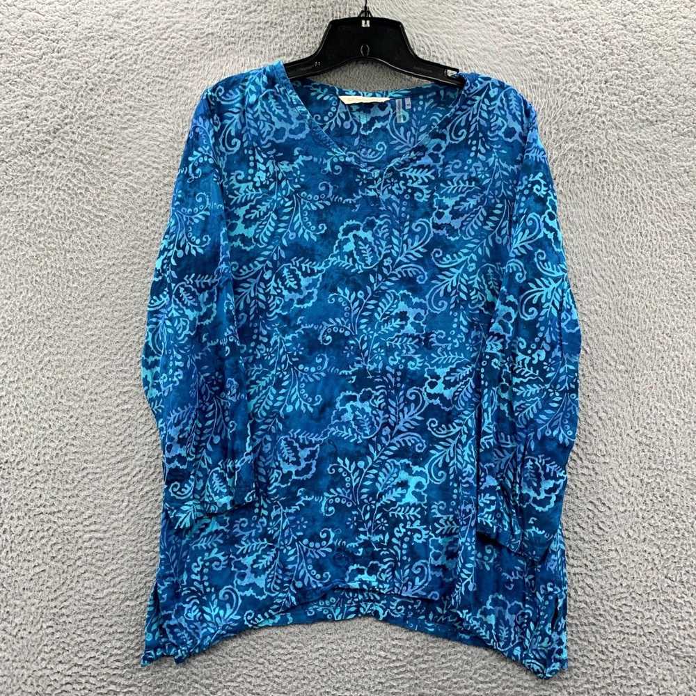 Vintage Floral Patterned Blue Long Sleeve Petite … - image 1