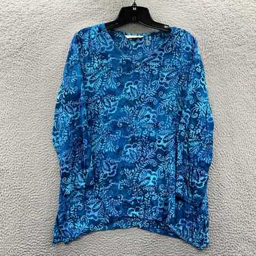 Vintage Floral Patterned Blue Long Sleeve Petite … - image 1