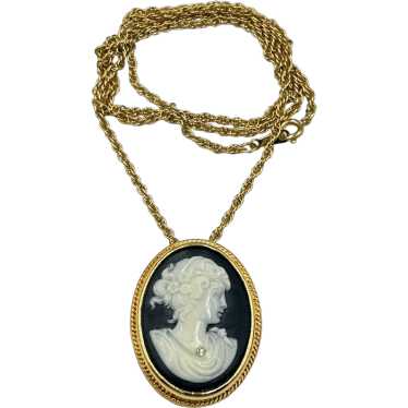 Vintage Lady Cameo Pin Brooch Necklace Pendant Go… - image 1