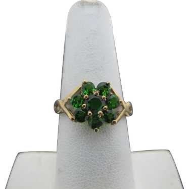 Bright Green Round GARNET Cluster FLOWER 14k Yello