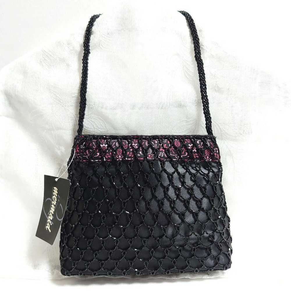 [Unused] Showa Retro Beads Bag Shoulder Bag Black… - image 1