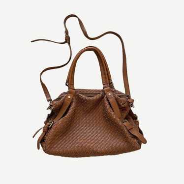 brown slouchy woven leather handbag - image 1