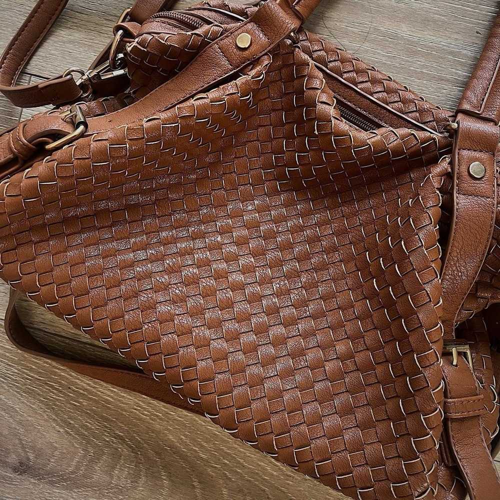 brown slouchy woven leather handbag - image 2