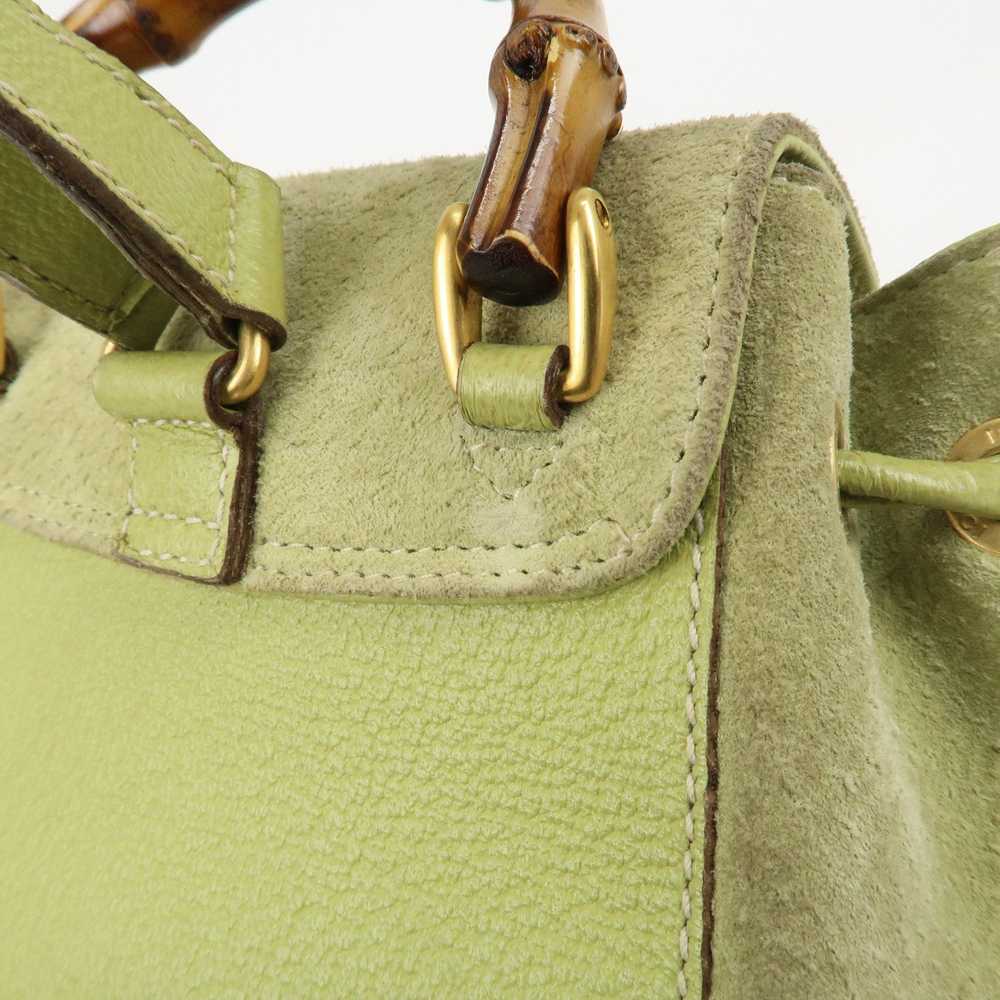 GUCCI Bamboo Suede Leather Backpack Light Green 0… - image 10