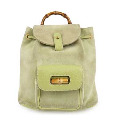 GUCCI Bamboo Suede Leather Backpack Light Green 0… - image 1