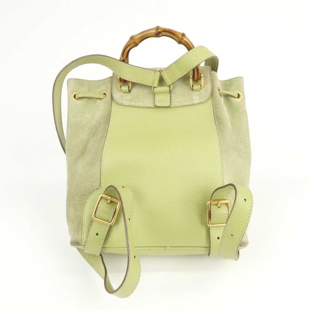 GUCCI Bamboo Suede Leather Backpack Light Green 0… - image 2