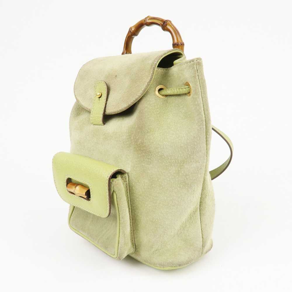 GUCCI Bamboo Suede Leather Backpack Light Green 0… - image 3