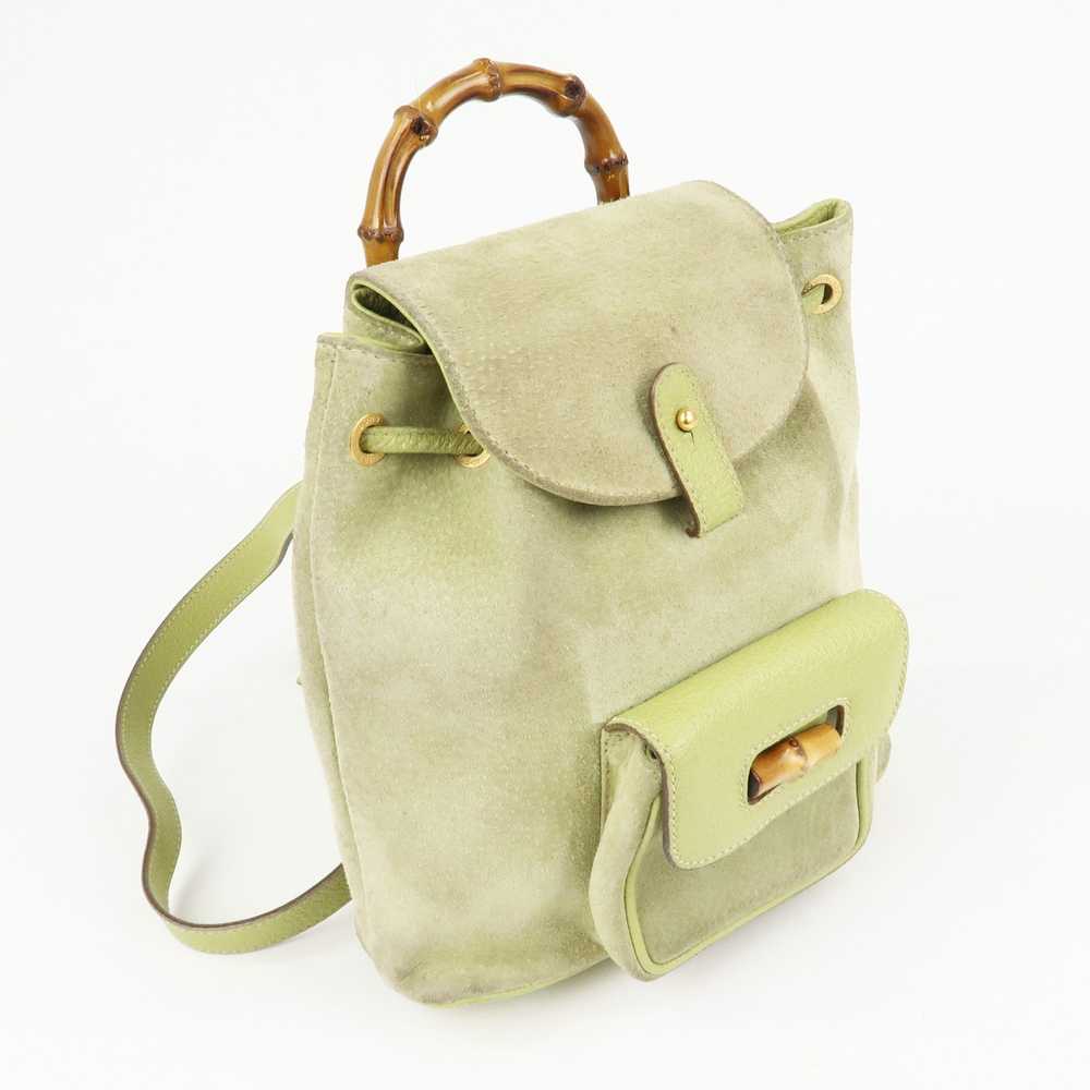 GUCCI Bamboo Suede Leather Backpack Light Green 0… - image 4