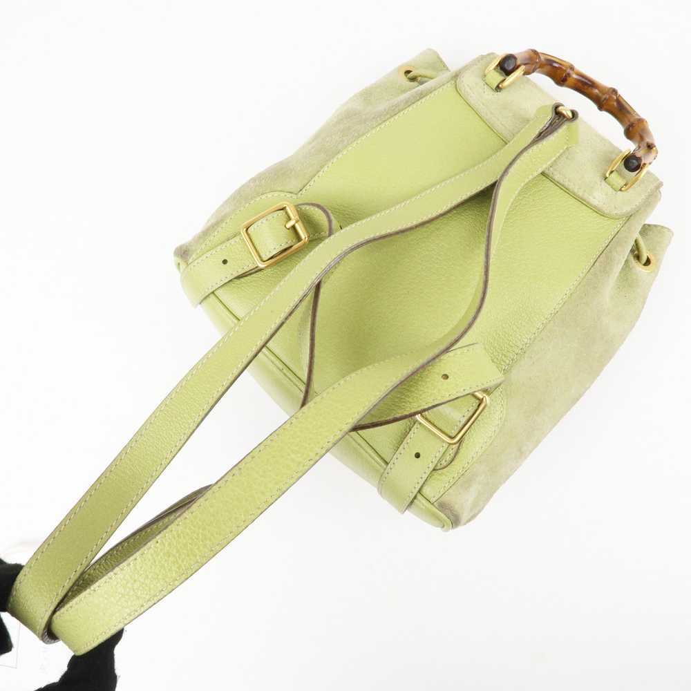 GUCCI Bamboo Suede Leather Backpack Light Green 0… - image 6